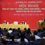 Thủ tướng Phạm Minh Chính phát biểu chỉ đạo Hội nghị của Đảng ủy Chính phủ tổng kết công tác phòng, chống tham nhũng, lãng phí, tiêu cực. (Ảnh: Dương Giang/TTXVN)