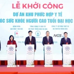 Tổng Bí thư Tô Lâm và các đại biểu thực hiện nghi thức khởi công. (Ảnh: Thống Nhất/TTXVN)