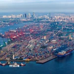 Quang cảnh cảng hàng hóa tại Thiên Tân, Trung Quốc. (Ảnh: THX/TTXVN)