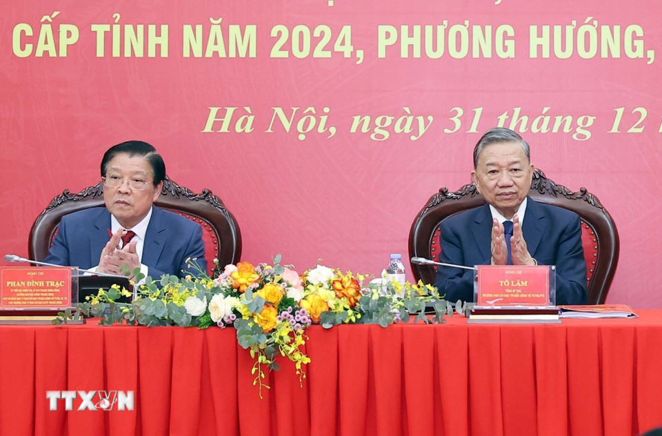 Tổng Bí thư Tô Lâm dự Hội nghị triển khai công tác ngành Nội chính Đảng năm 2025. (Ảnh: Thống Nhất/TTXVN)
