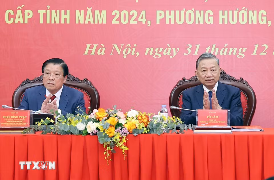 Tổng Bí thư Tô Lâm dự Hội nghị triển khai công tác ngành Nội chính Đảng năm 2025. (Ảnh: Thống Nhất/TTXVN)
