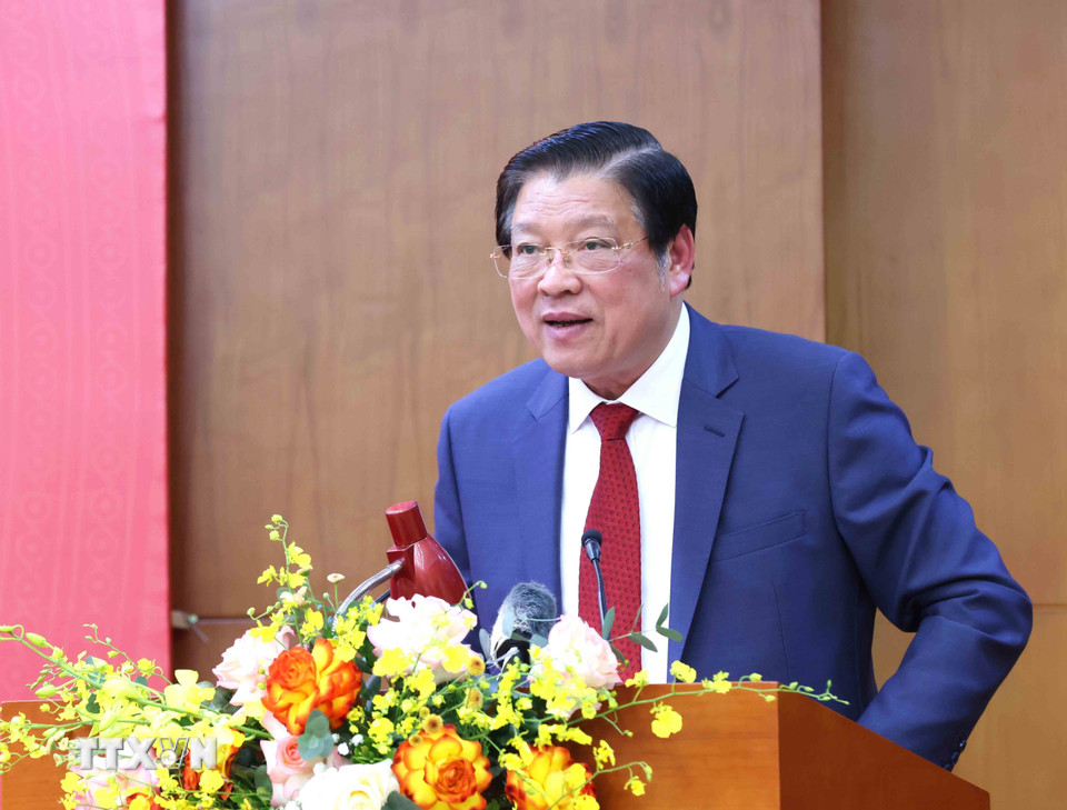 Đồng chí Phan Đình Trạc, Ủy viên Bộ Chính trị, Bí thư Trung ương Đảng, Trưởng Ban Nội chính Trung ương phát biểu tại hội nghị. (Ảnh: Phương Hoa/TTXVN)