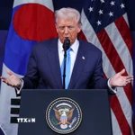 Tổng thống Mỹ Donald Trump phát biểu tại Hội nghị thượng đỉnh doanh nghiệp APEC 2025 ở Gyeongju, Hàn Quốc ngày 29/10/2025. (Ảnh: Kyodo/TTXVN)