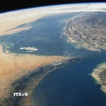 Hình ảnh eo biển Hormuz được quan sát từ vệ tinh. (Ảnh: Getty Images/TTXVN)
