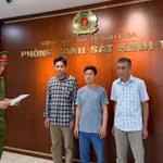 Các đối tượng Nguyễn Văn Chiến, Lê Văn Trung và Nguyễn Khắc Nguyên tại cơ quan Công an. (Ảnh: Báo Thanh Hóa)