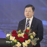 Tổng Giám đốc Đài Truyền hình Việt Nam Nguyễn Thanh Lâm phát biểu khai mạc Liên hoan. (Ảnh: Sỹ Thắng/TTXVN)