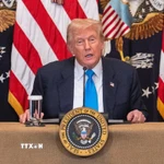 Tổng thống Mỹ Donald Trump phát biểu tại Nhà Trắng ở Washington, D.C. (Ảnh: THX/TTXVN)