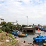 Cảng cá sông Trà Bồng được đầu tư 186 tỷ đồng nhưng 13 năm qua không phát huy hiệu quả, chỉ là nơi neo đậu tránh trú bão cho các tàu cá nhỏ. (Ảnh: Cao Nguyên/TTXVN)
