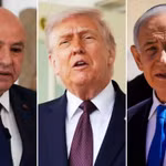 Từ trái sáng: Tổng thống Liban Joseph Aoun, Tổng thống Mỹ Donald Trump và Thủ tướng Israel Benjamin Netanyahu. (Ảnh: AP)