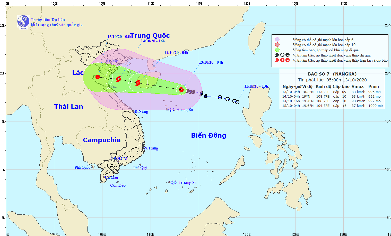 Hướng đi của cơn bão. (Nguồn: nchmf.gov.vn)