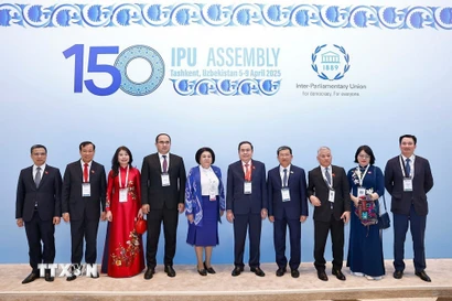 Chủ tịch Quốc hội Trần Thanh Mẫn tham dự Lễ khai mạc Đại hội đồng lần thứ 150 của Liên minh Nghị viện Thế giới (IPU-150) tối 5/4/2025 (giờ địa phương), tại thủ đô Tashkent (Uzbekistan). (Ảnh: Doãn Tấn/TTXVN)