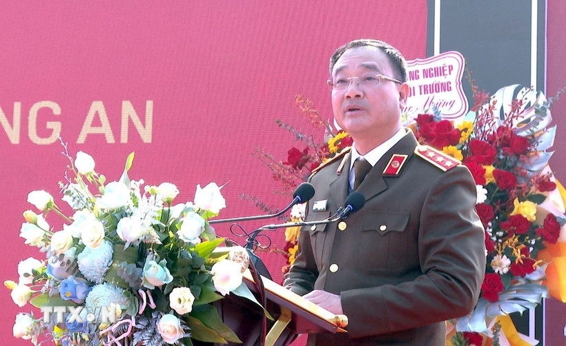 Thượng tướng Phạm Thế Tùng, Thứ trưởng Bộ Công an phát biểu tại buổi lễ. (Ảnh: Đinh Văn Nhiều/TTXVN)