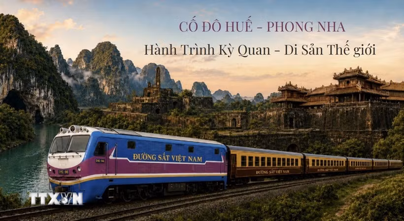 Đoàn tàu du lịch "Cố đô Huế - Phong Nha: Hành trình kỳ quan - Di sản thế giới," dự kiến đưa vào khai thác từ ngày 1/9/2026. (Ảnh: TTXVN phát) 