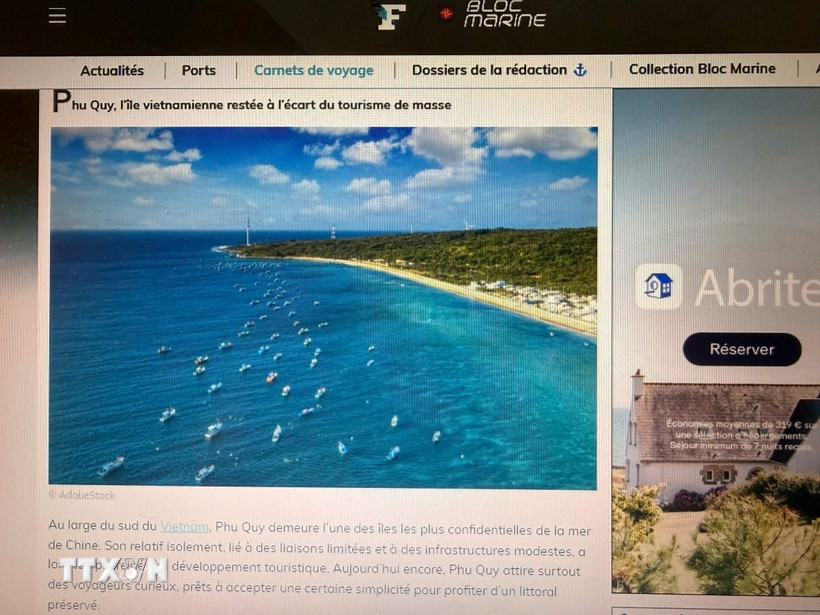 Bài viết giới thiệu về đảo Phú Quý đăng tải trên trang figaronautisme.meteoconsult.fr. (Ảnh: TTXVN phát)
