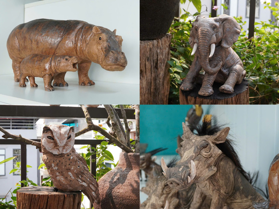 Qua mỗi tác phẩm, anh Quyền hy vọng có thể truyền tải một thông điệp rõ ràng và mạnh mẽ về việc bảo vệ và gìn giữ những loài động vật đang phải đối mặt với nguy cơ từ con người và thiên nhiên. (Ảnh: Hương Ly/Vietnam+)