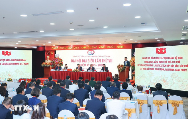 Quang cảnh Đại hội. (Ảnh: Quốc Khánh/TTXVN) ttxvn-dai-hoi-dang-bo-tong-cong-ty-hang-hai-viet-nam-lan-thu-vii-1.jpg