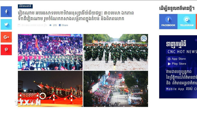 Trang tin điện tử CNC News đăng phát bài viết (ảnh chụp màn hình) trong ngày 30/4/2025, với tiêu đề “Việt Nam kỷ niệm 50 năm Ngày Giải phóng miền Nam, thống nhất đất nước, góp phần xây dựng hòa bình khu vực và thế giới". (Ảnh: TTXVN phát) ttxvn-chan-ly-lich-su-304-qua-lang-kinh-kenh-truyen-hinh-cnc-cua-campuchia3.jpg