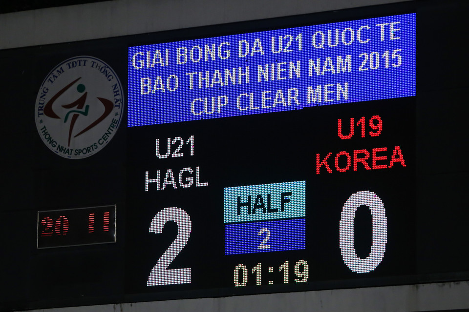 Chiến thắng 2-0 chung cuộc giúp U21 Hoàng Anh Gia Lai bảo vệ thành công ngôi vô địch ở giải U21 quốc tế 2015 này. (Ảnh: Minh Chiến/Vietnam+)