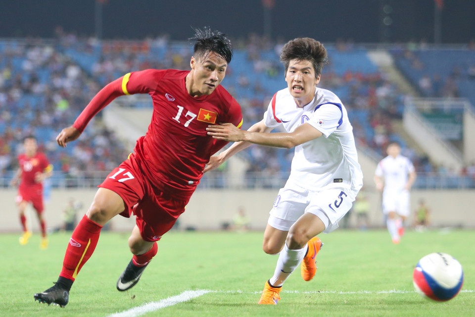 Cùng với Phi Sơn, Mạc Hồng Quân là điểm sáng còn lại của hàng công U23 Việt Nam ở hiệp một. (Ảnh: Minh Chiến/Vietnam+)