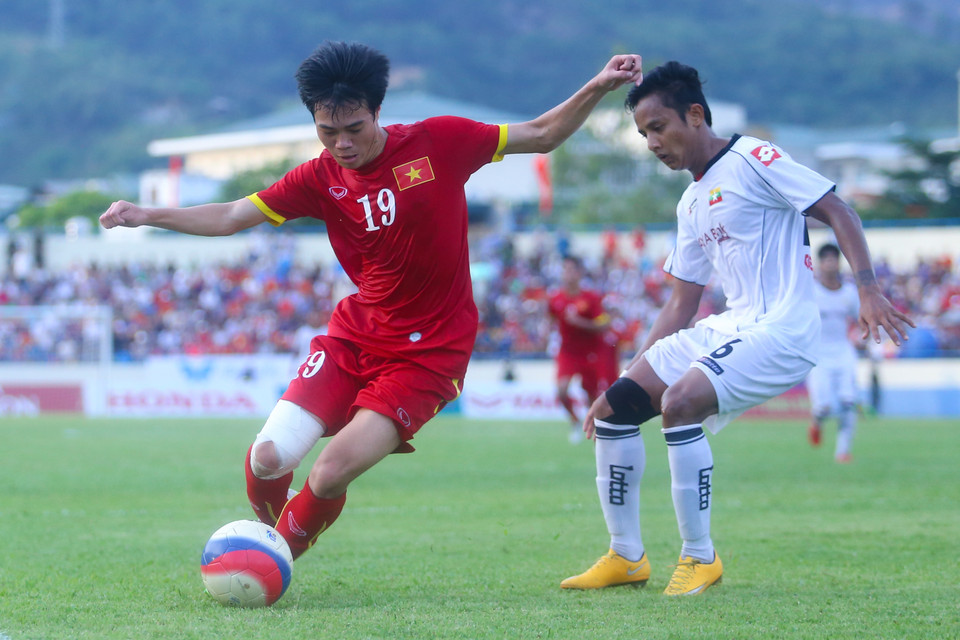 Sau khi mở tỷ số, U23 Việt Nam tiếp tục dồn ép đối thủ nhưng không tìm được thêm bàn thắng. (Ảnh: Minh Chiến/Vietnam+)