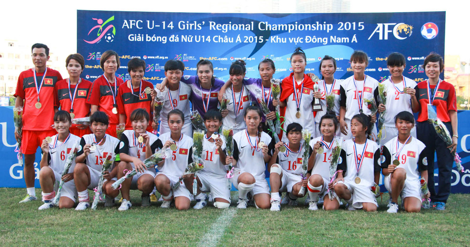 Đội U14 nữ Việt Nam giành chức vô địch một cách xứng đáng. Một lần nữa bóng đá nữ làm rạng danh Việt Nam trong khu vực. (Ảnh: Hiếu Lương/Vietnam+)