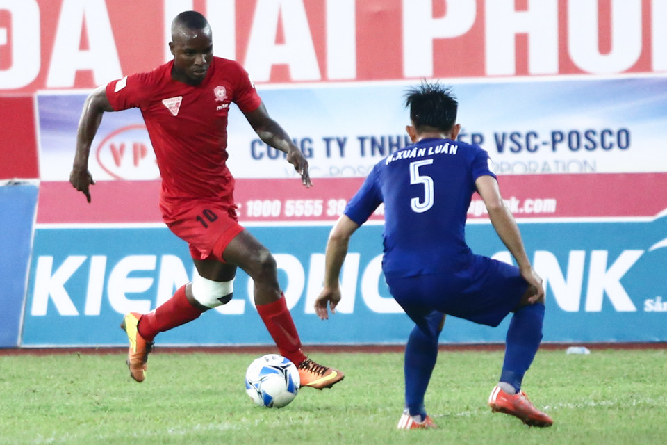 Hải Phòng nhập cuộc trước Bình Dương với sự tự tin cao độ. Chỉ cần thêm một chiến thắng, họ sẽ chinh phục cột mốc chuỗi trận thắng dài nhất lịch sử V-League - 8 trận. (Ảnh: Minh Chiến/Vietnam+)