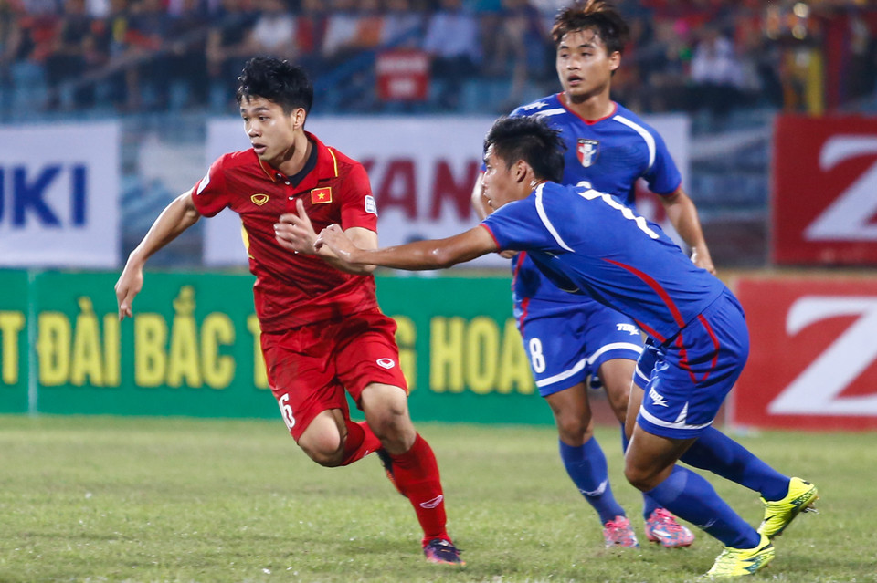 Công Phượng là điểm sáng hiếm hoi của tuyển Việt Nam trong trận hòa đối thủ cửa dưới Đài Bắc Trung Hoa tại Hàng Đẫy tối 22/3. (Ảnh: Minh Chiến/Vietnam+)