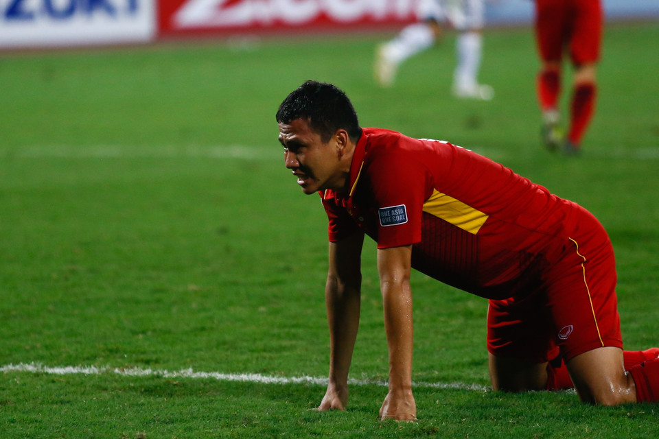 Anh Đức bỏ lỡ cơ hội ngon ăn nhất của đội bóng trong hiệp hai. Hàng công của cả hai đội đều đã chơi không tốt. (Ảnh: Minh Chiến/Vietnam+)