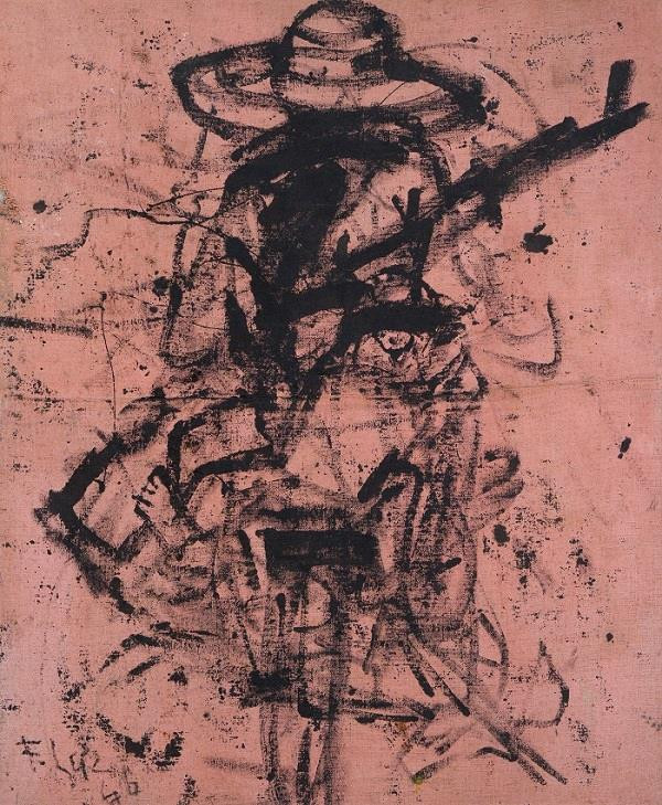 Nữ dân quân chở con, 1966 - Sơn dầu trên bao tải, 80 x 95 cm – Họa sĩ Phạm Lực