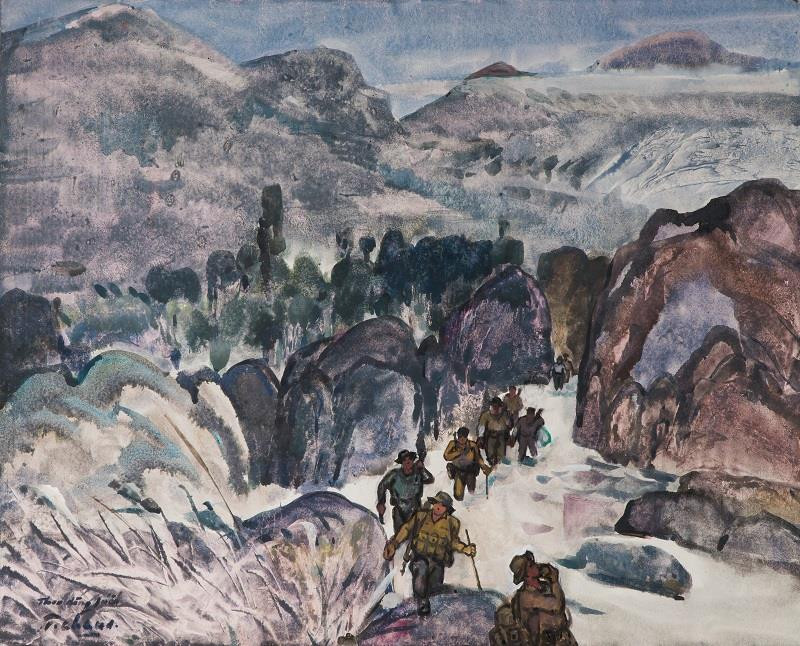  Đường Trường Sơn theo dòng suối, 1995 - Thuốc nước trên giấy, 64 x 80 cm – Họa sĩ Nguyễn Thanh Châu