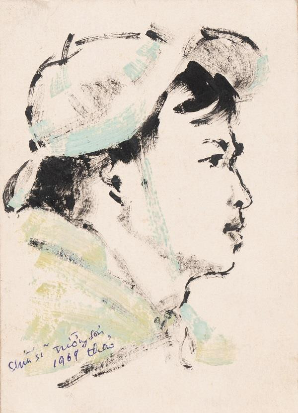 Chiến sỹ Trường Sơn 3, 1969 - Màu nước trên giấy, 13,5 x 10 cm – Họa sĩ Chu Thảo