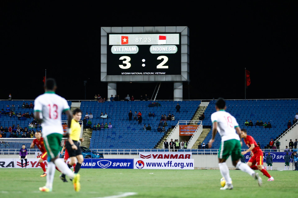 Sau 17 năm, tuyển Việt Nam mới có thắng lợi đầu tiên trước Indonesia. (Ảnh: Minh Chiến/Vietnam+)