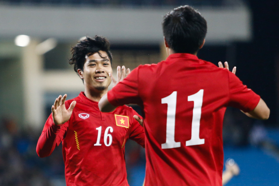Đây là bàn thắng đầu tiên của Phượng trong màu áo đội tuyển Việt Nam sau tám tháng kể từ ngày ra mắt ở trận gặp Iraq tại vòng loại World Cup 2018. (Ảnh: Minh Chiến/Vietnam+)