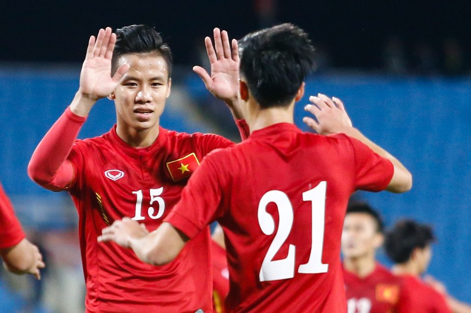 Công đầu trong bàn thắng này thuộc về Quế Ngọc Hải với đường chuyền vượt tuyến hoàn hảo từ sân nhà, đánh bại toàn bộ hàng thủ Indonesia. (Ảnh: Minh Chiến/Vietnam+)