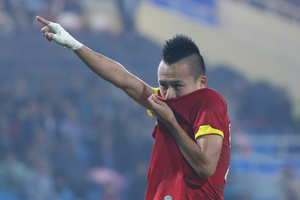 Kết quả tất yếu đến khi Huy Toàn ghi bàn cho Olympic Việt Nam ở phút 75. (Ảnh: Minh Chiến/Vietnam+)