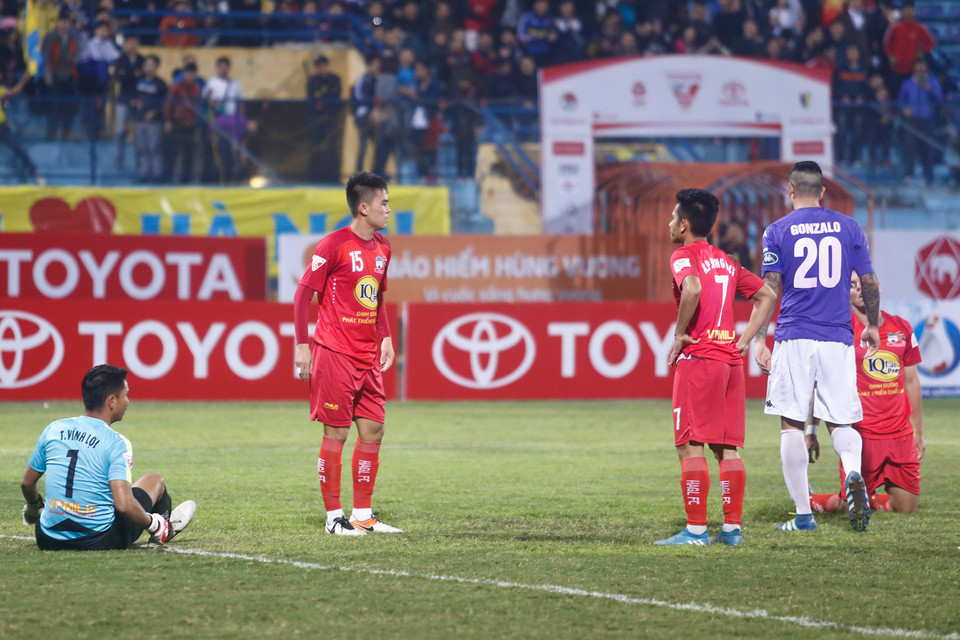 Ở chiều ngược lại, Hoàng Anh Gia Lai vẫn chưa có điểm nào sau ba vòng, đứng bét bảng. (Ảnh: Minh Chiến/Vietnam+)