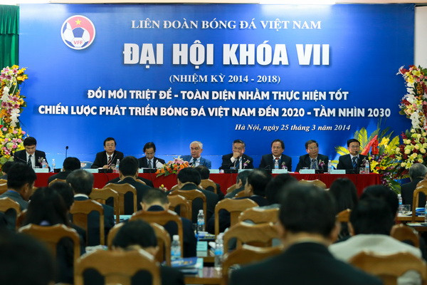 Toàn cảnh Đại hội VII Liên đoàn bóng đá Việt Nam. (Ảnh: Minh Chiến/Vietnam+)