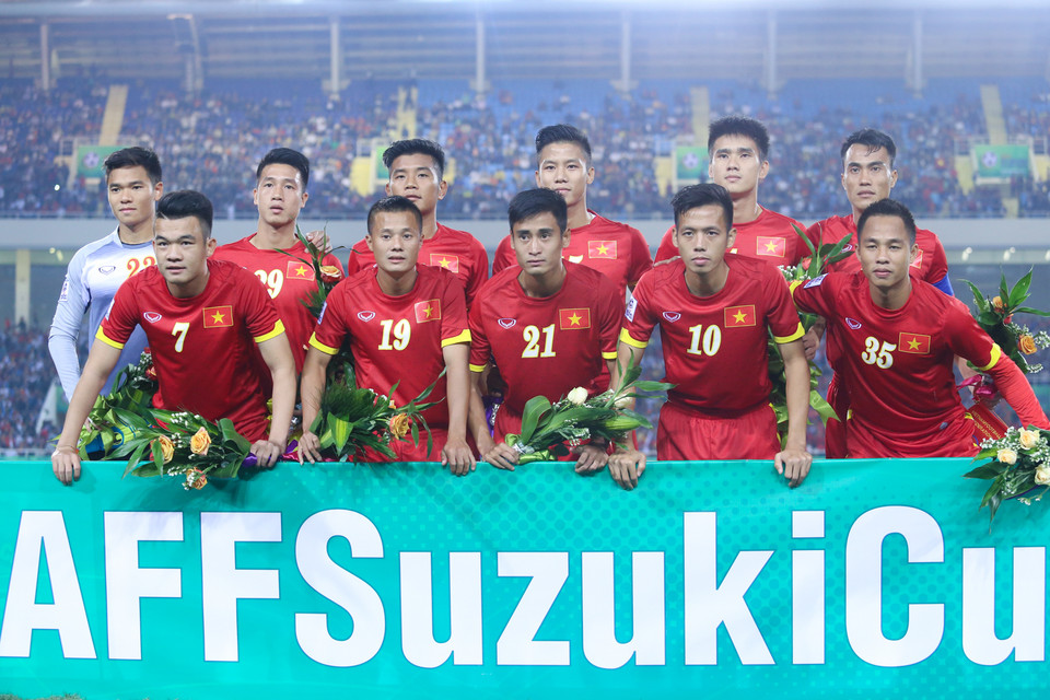 Đội hình trẻ trung nhất của tuyển Việt Nam trong rất nhiều năm qua. Một nửa đội hình này mới dự kỳ AFF đầu tiên trong sự nghiệp. (Ảnh: Minh Chiến/Vietnam+)