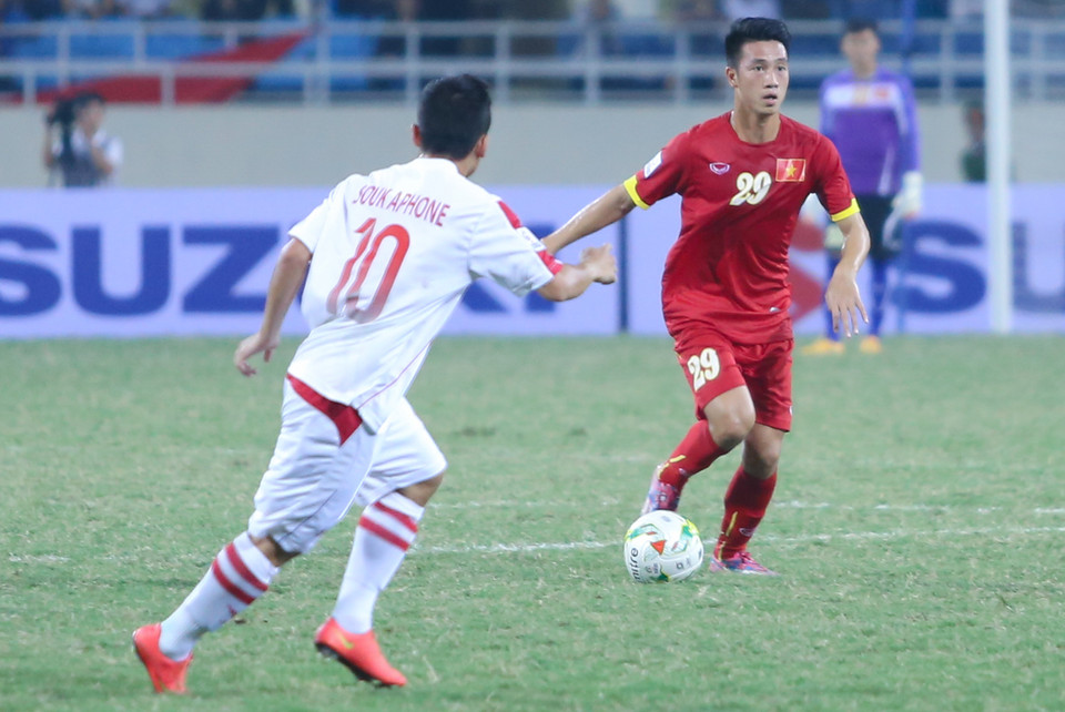 Đúng 4 phút sau, tới lượt cầu thủ đang đá tại giải hạng Nhất Huy Hùng lập công. (Ảnh: Minh Chiến/Vietnam+)