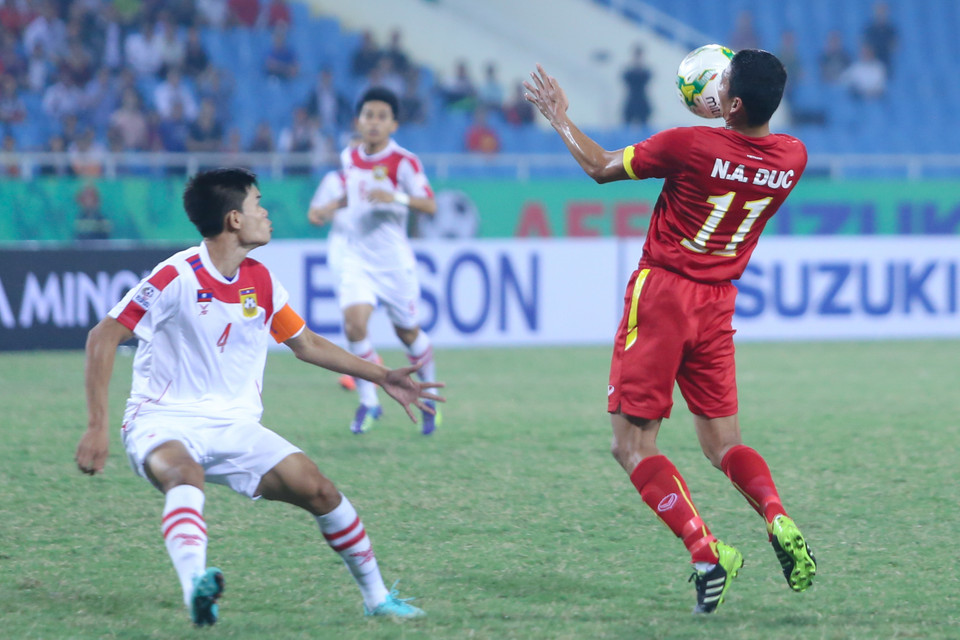 Anh Đức cũng đá chính thay cho Hải Anh. Nhưng ấn tượng mà tiền đạo thuộc biên chế Bình Dương để lại là không lớn. Anh bị thay ra ở đầu hiệp hai. (Ảnh: Minh Chiến/Vietnam+)