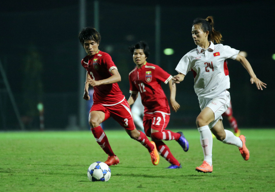 Trước Myanmar, tuyển nữ Việt Nam nhanh chóng làm chủ thế trận và tạo ra nhiều cơ hội. (Ảnh: VFF)