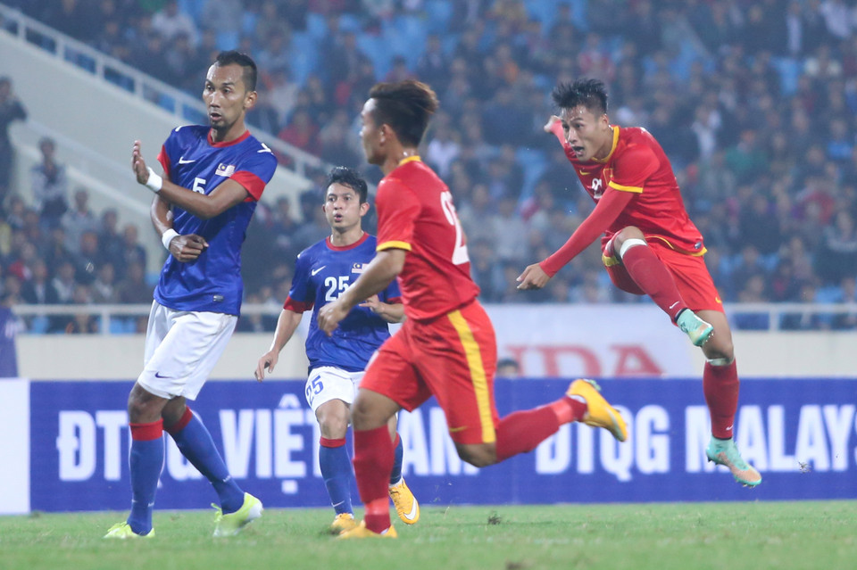 Ngoài vệt đen ở hàng thủ, hàng công đã chơi ấn tượng. Thử nghiệm mang tên Mạc Hồng Quân trong hiệp hai mang tới kết quả tích cực. (Ảnh: Minh Chiến/Vietnam+)