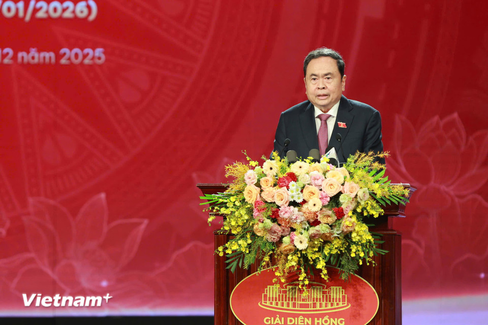 Chủ tịch Quốc hội Trần Thanh Mẫn phát biểu tại Lễ trao giải. (Ảnh: Hoài Nam/Vietnam+)