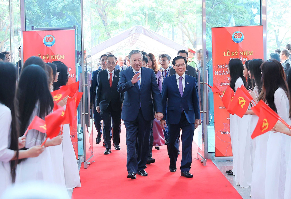 Tổng Bí thư Tô Lâm dự Lễ kỷ niệm 80 năm ngày thành lập ngành Ngoại giao. (Ảnh: An Đăng/TTXVN)
