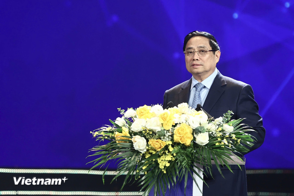 Thủ tướng Chính phủ Phạm Minh Chính phát biểu tại Lễ trao giải. (Ảnh: Hoài Nam/Vietnam+)