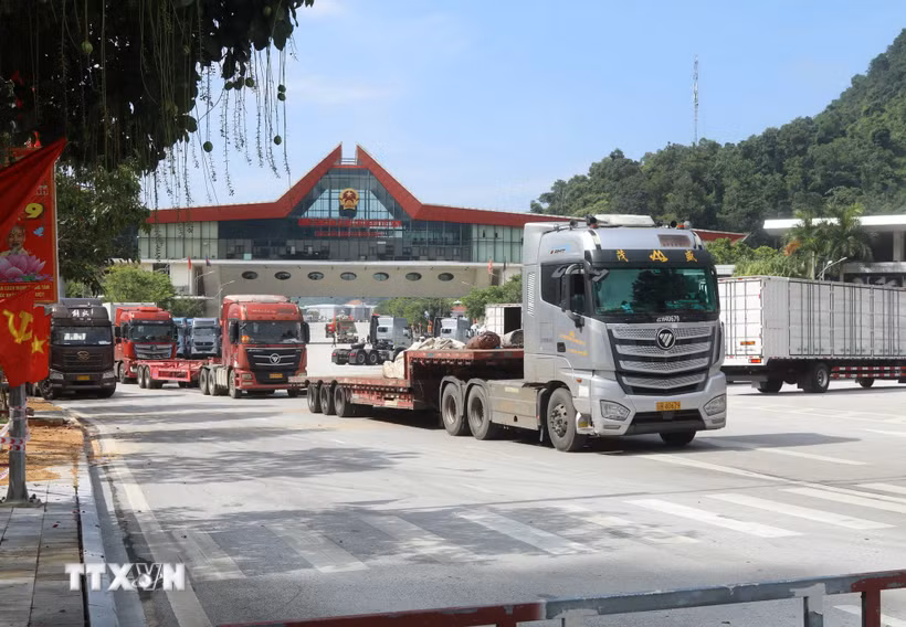 Phương tiện lưu thông qua Cửa khẩu quốc tế Hữu Nghị, tỉnh Lạng Sơn. (Ảnh: Quang Duy/TTXVN)