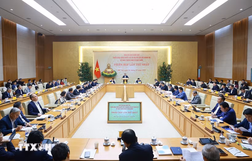 Phiên họp lần thứ nhất của Ban Chỉ đạo về phát triển kinh tế nhà nước. (Ảnh: Dương Giang/TTXVN)