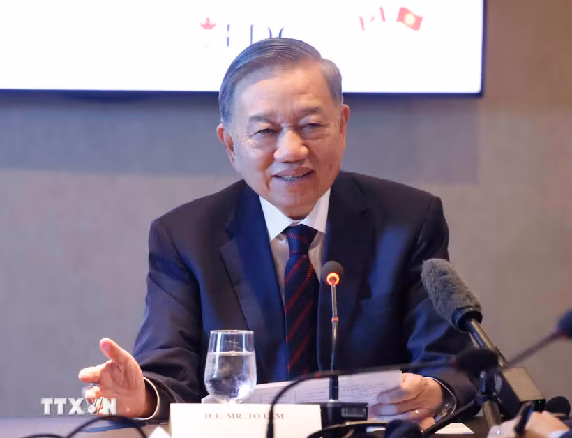 Tổng Bí thư, Chủ tịch nước Tô Lâm phát biểu tại Tọa đàm cấp cao doanh nghiệp Việt Nam-Canada. (Ảnh: Thống Nhất/TTXVN)