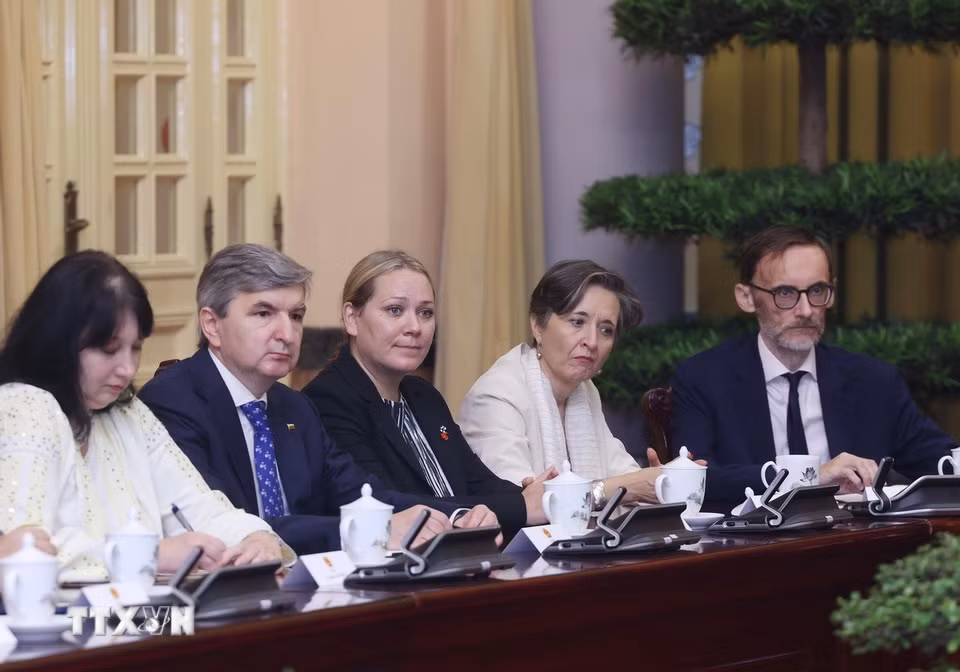 Đại sứ, đại biện các nước thành viên Liên minh châu Âu (EU) tại Việt Nam dự buổi tiếp. (Ảnh: Lâm Khánh/TTXVN)