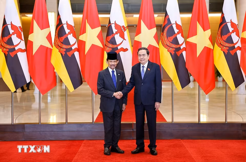 Chủ tịch Quốc hội Trần Thanh Mẫn hội kiến Quốc vương Brunei Darussalam Haji Hassanal Bolkiah. (Ảnh: Doãn Tấn/TTXVN)